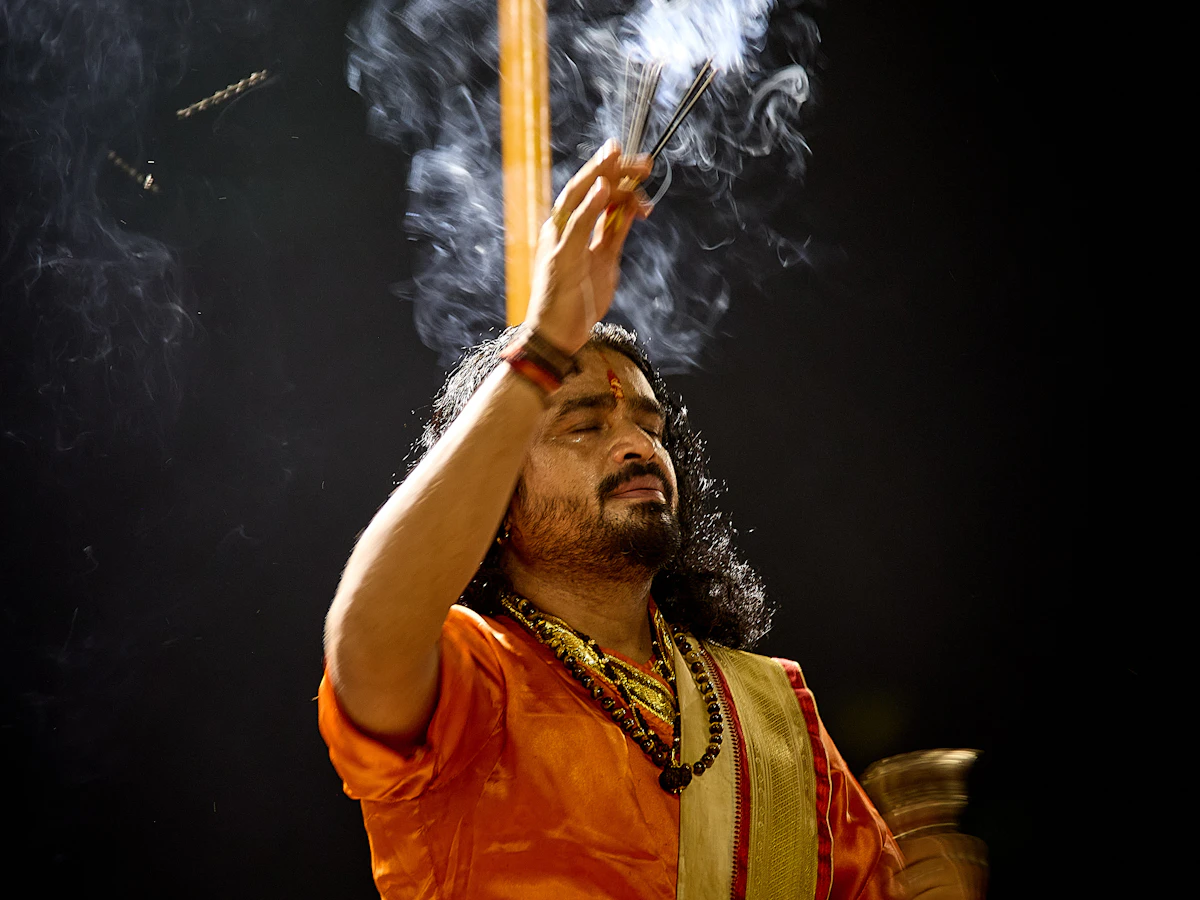 Priest performing aarti in Varanasi